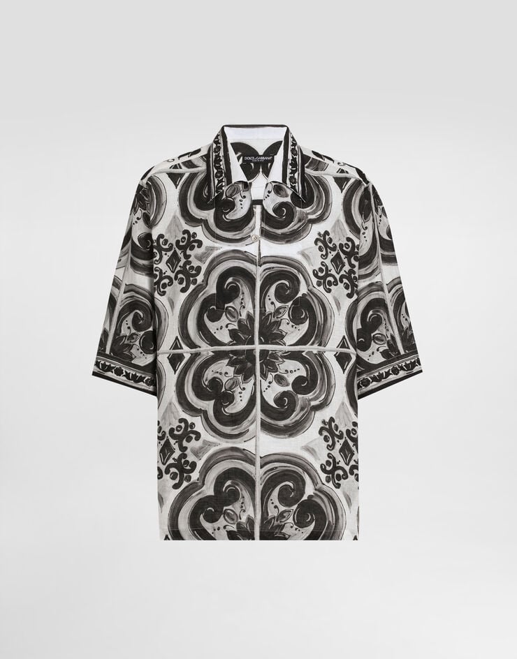 Dolce & Gabbana Льняная рубашка Hawaii с принтом в стиле майолики разноцветный G5GJ8TFP4M8