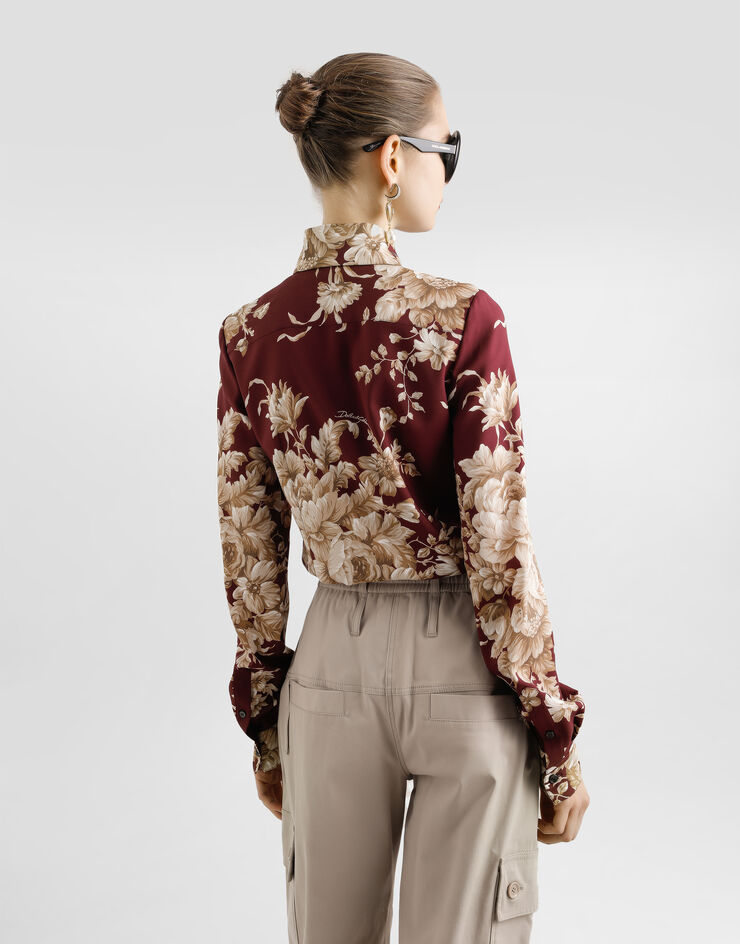 Dolce & Gabbana Camisa de charmeuse con estampado de rosas Imprima F5R64TFSA7Y