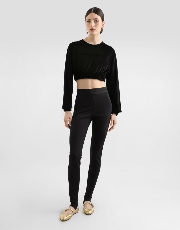 Dolce&Gabbana Sudadera corta de chenilla con bordado de punto bucle Negro F9R30ZGDBZU