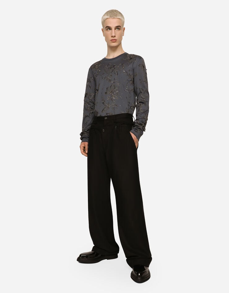 Dolce & Gabbana Pantalone lana stretch con doppia cintura Nero GV6UATGG616