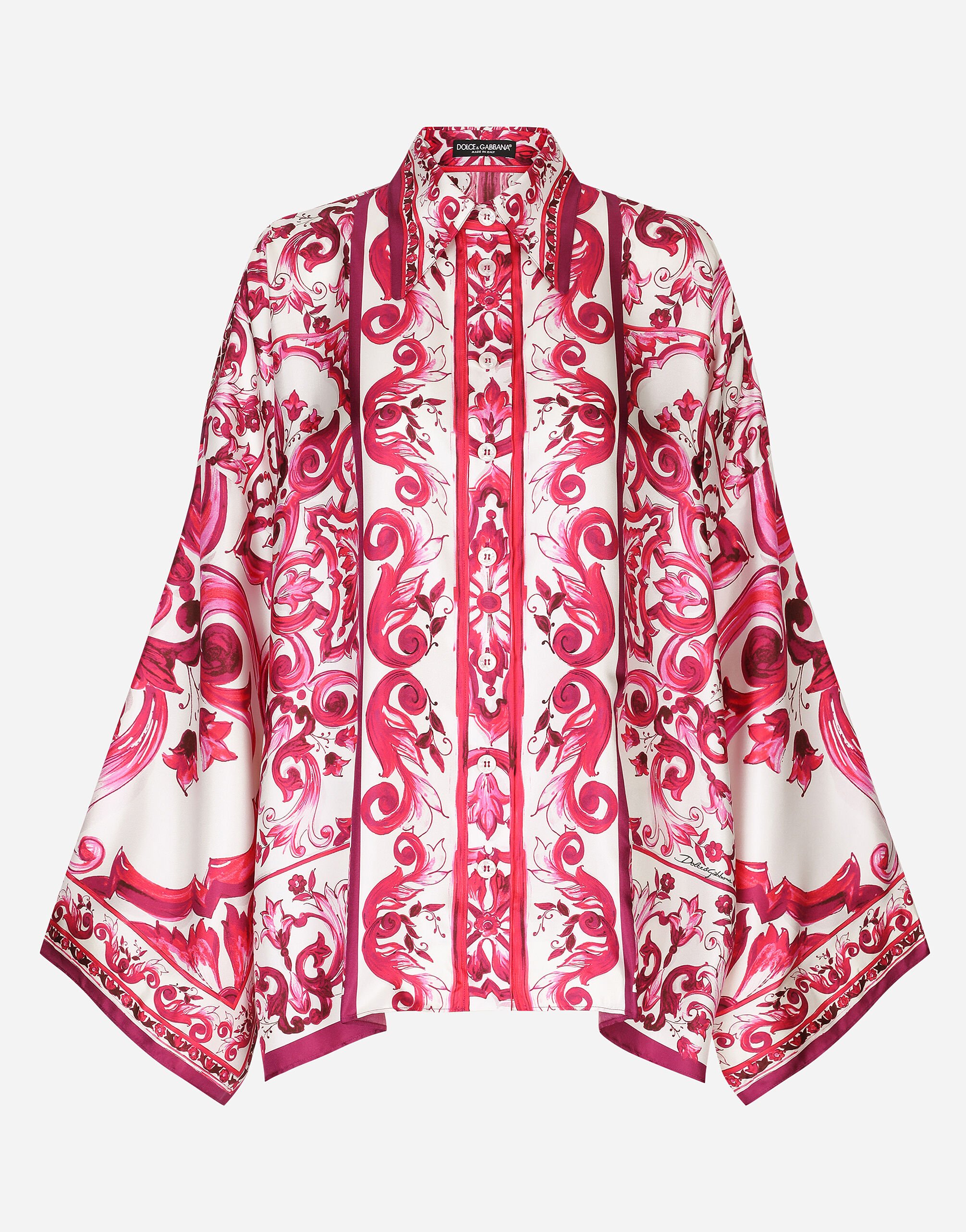 Dolce & Gabbana 슬릿 디테일 마욜리카 프린트 트윌 셔츠 푸시아 핑크 BB6003A1001