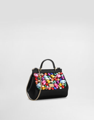 Dolce & Gabbana Minibolso Sicily de raso y piel de becerro Dauphine Negro EB0003AW583