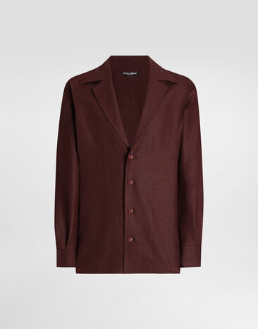 Dolce & Gabbana Long-sleeved V-neck shirt in linen fabric Multicolor G5MX5TFSA5W