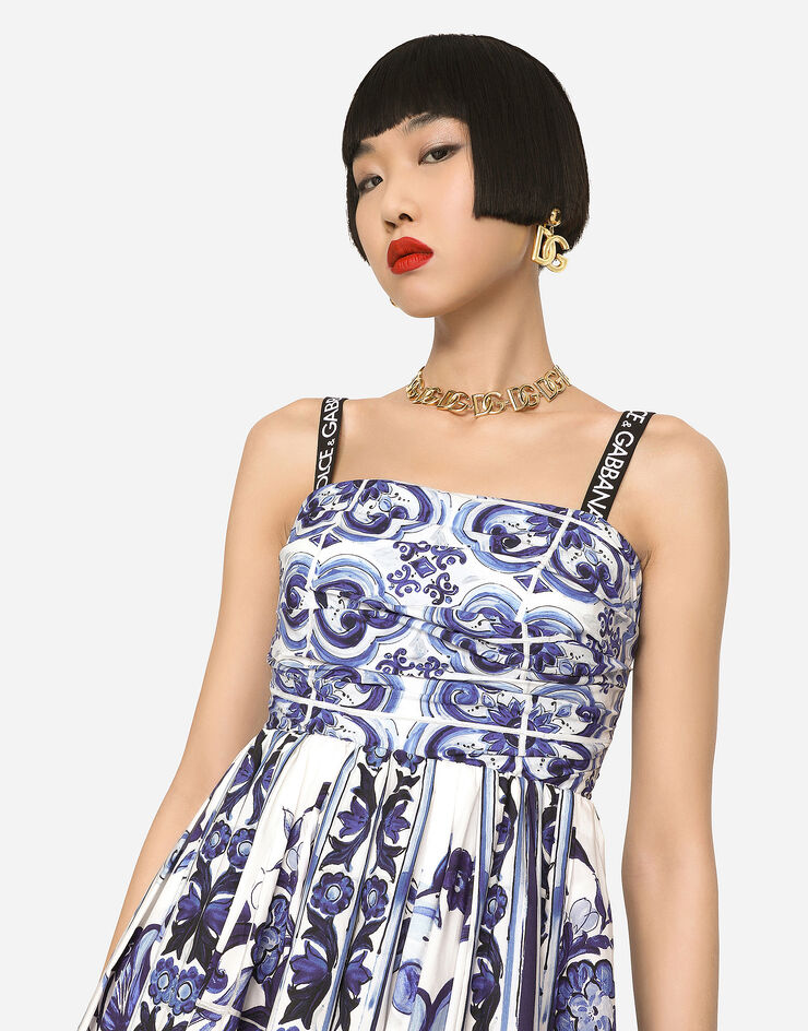 Dolce & Gabbana Vestido corto de popelina con estampado de mayólica Multicolor F6ADMTHH5AQ