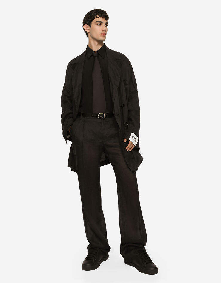 Dolce & Gabbana Zweireihige Oversize-Jacke aus Leinen Schwarz G2SF2TFU4JA