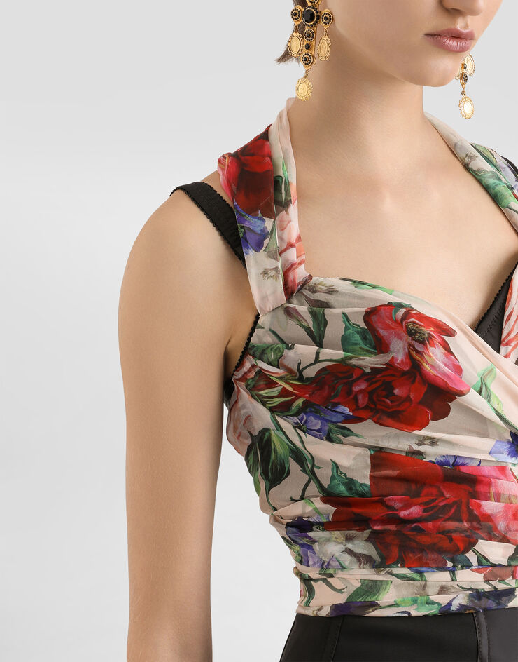 Dolce & Gabbana Marquisette and chiffon corset top with floral print Print F7AX7TIS1Y7