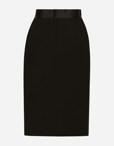 Dolce & Gabbana تنورة قلم رصاص ميدي صوف بخصر ساتان أسود F4CVBTFUBF1