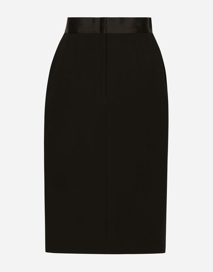 Dolce & Gabbana Wool midi pencil skirt with satin waistband Black F4CVBTFUBF1