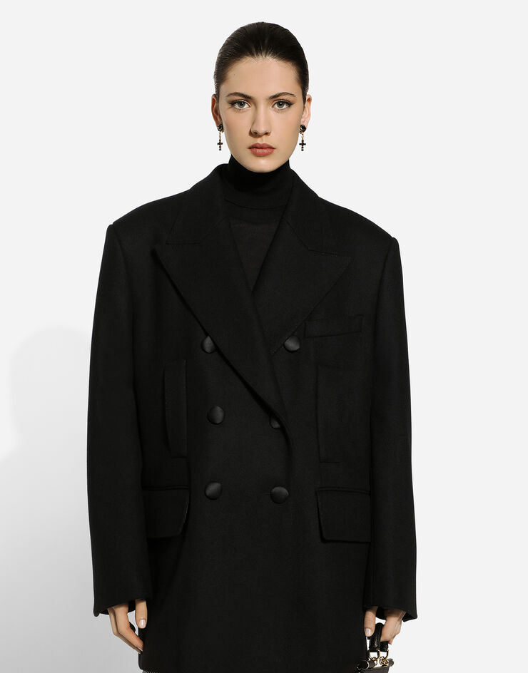 Dolce & Gabbana Zweireihige Oversize-Jacke aus Wolltuch Schwarz F293VTHUMN1