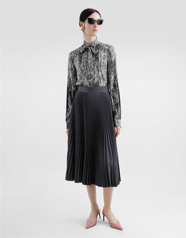 Dolce & Gabbana Fur-print charmeuse shirt with pussy-bow Grey F5T19TFSA71
