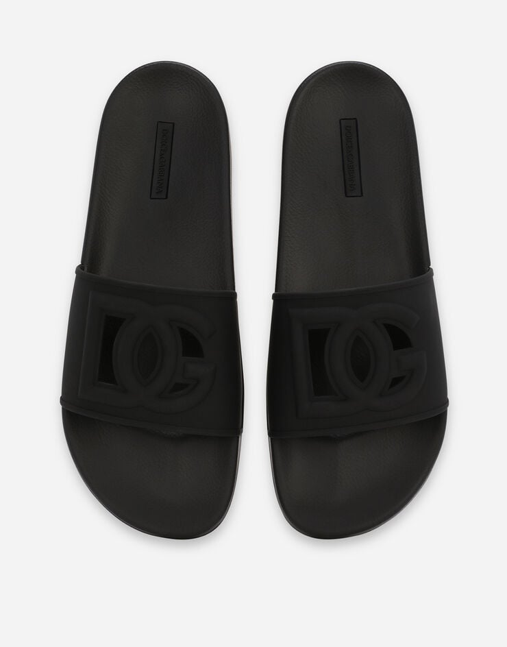 Dolce & Gabbana DG 로고 고무 비치웨어 슬라이더 샌들 블랙 CS2079AO666
