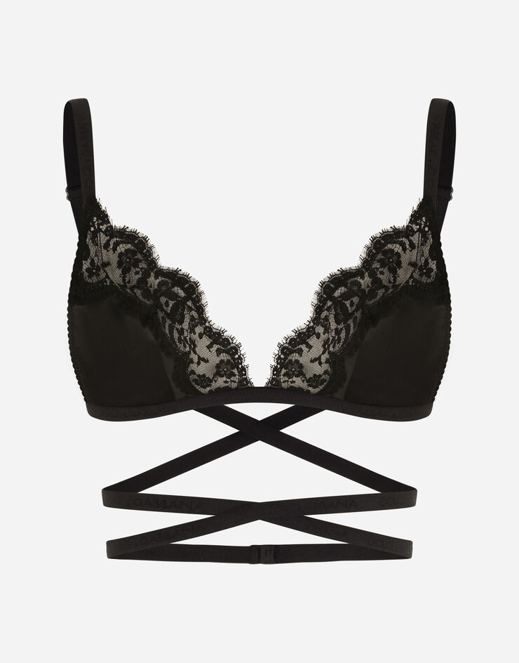 Satin and lace triangle bra in Black for