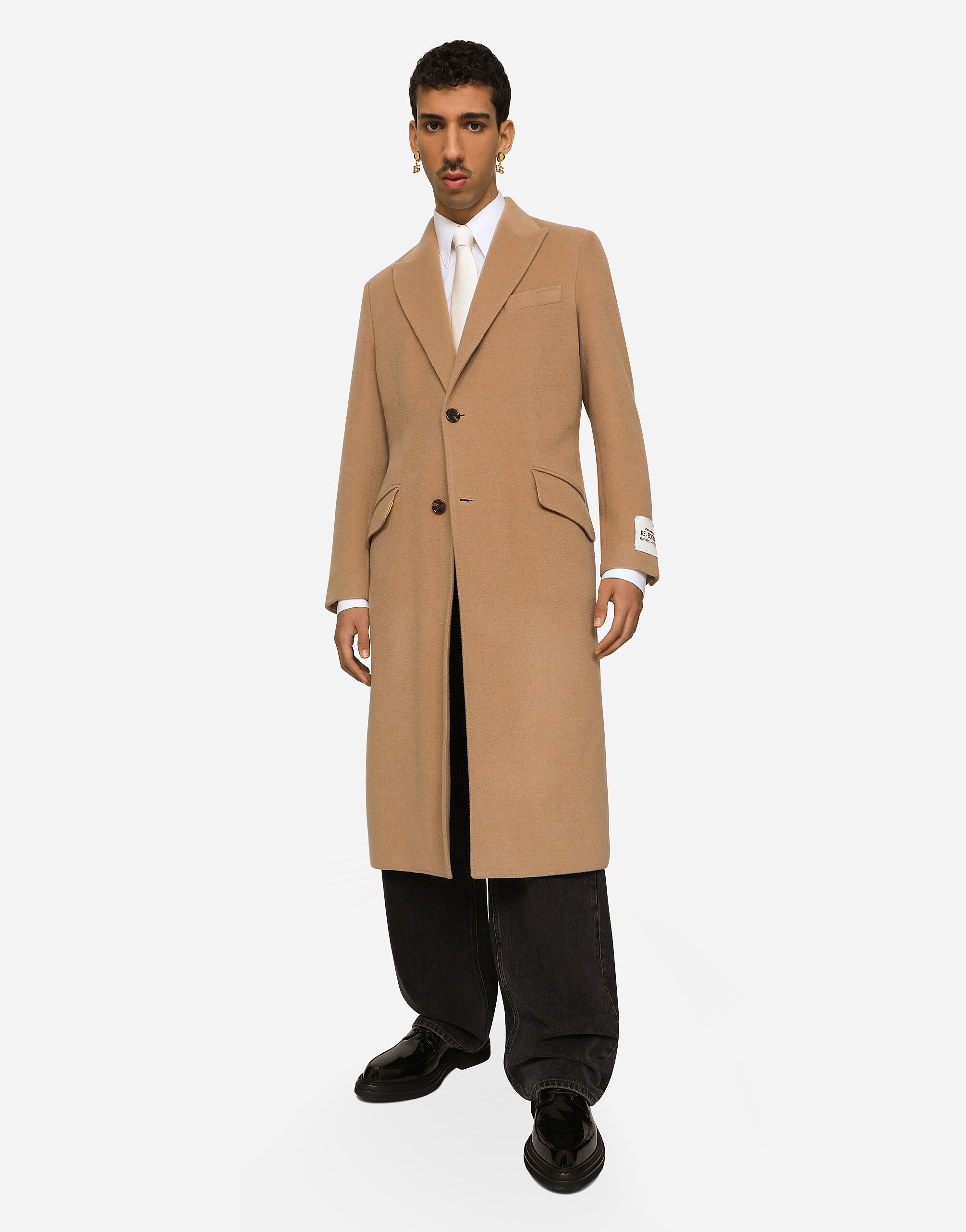 Single-breasted camel wool coat in Pale Pink for Men