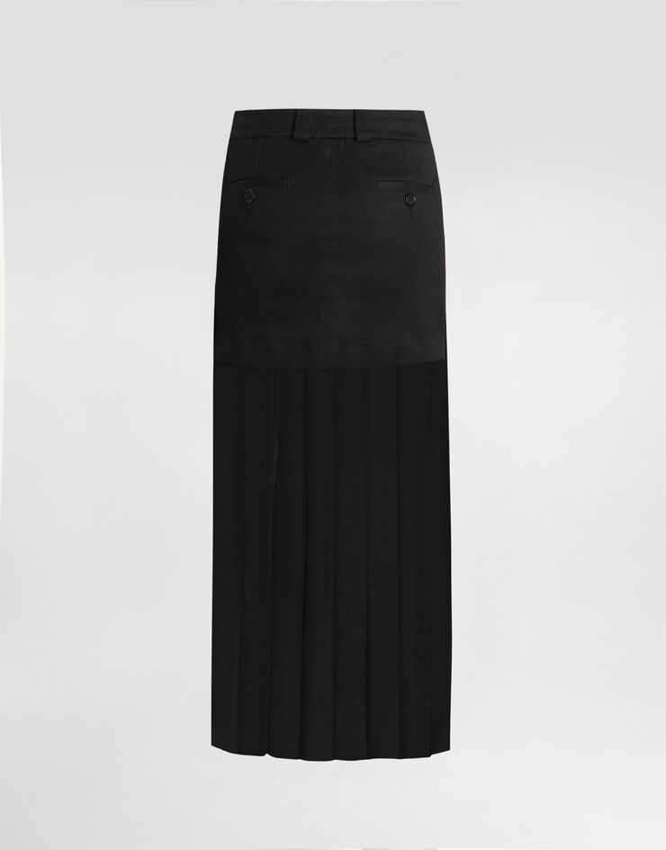 Dolce & Gabbana Twill midi skirt with chiffon Black F4DAOTGDDHV