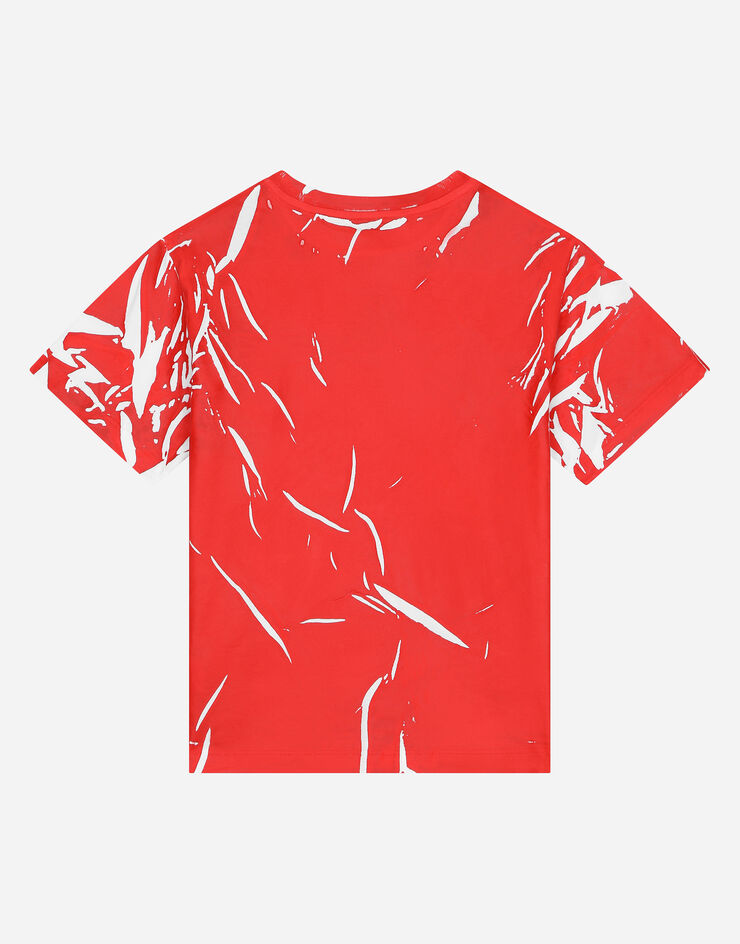 DolceGabbanaSpa Short-sleeved printed jersey T-shirt with logo tag Red L4JTEYG7J2K