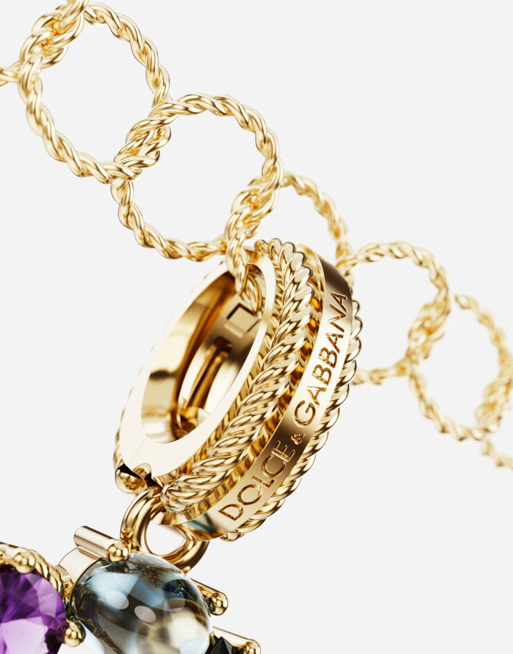 Dolce & Gabbana 숫자 0 모양의 고급 멀티컬러 젬스톤을 세팅한 18kt 옐로 골드 레인보 펜던트 옐로우 골드 WAPR1GWMIX0
