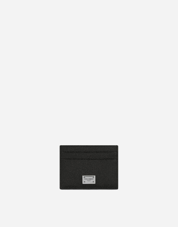 Calfskin card holder with branded plate in Black | Dolce&Gabbana®