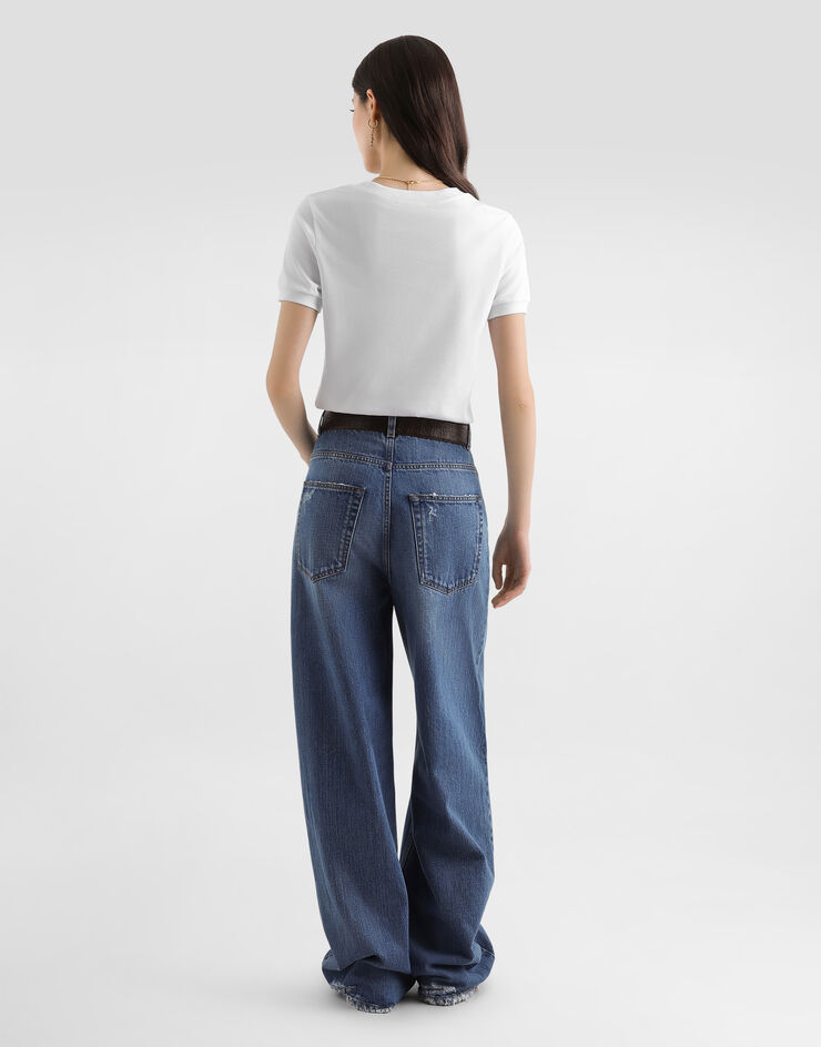 Dolce & Gabbana Jersey t-shirt with print and embroidery White F8N08ZGDDMV