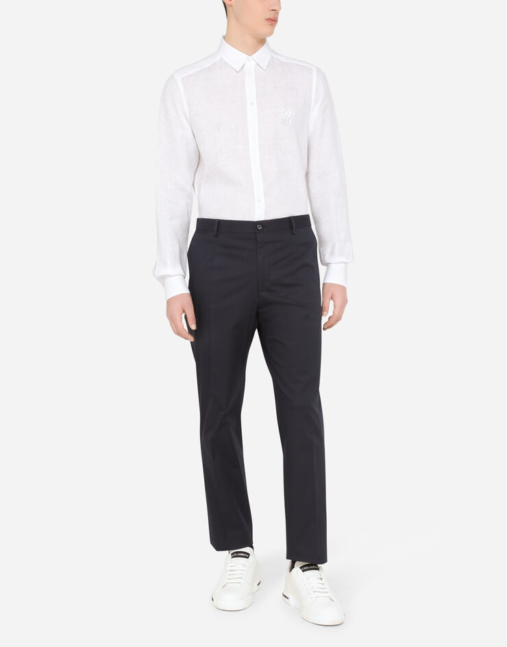 Dolce & Gabbana Hemd Martini Leinen mit DG-Stickerei WEISS G5EJ1ZFU4IK