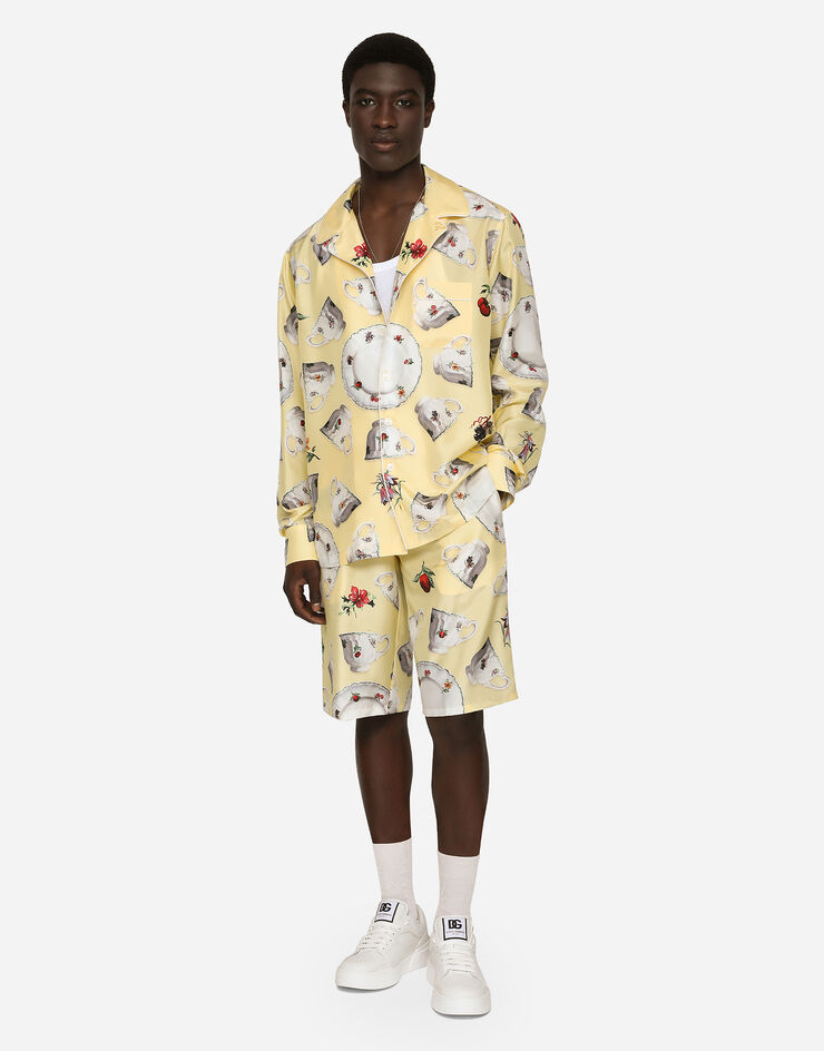 Dolce&Gabbana Silk habotai shirt with plates and cups print Multicolor I5A23MGH180