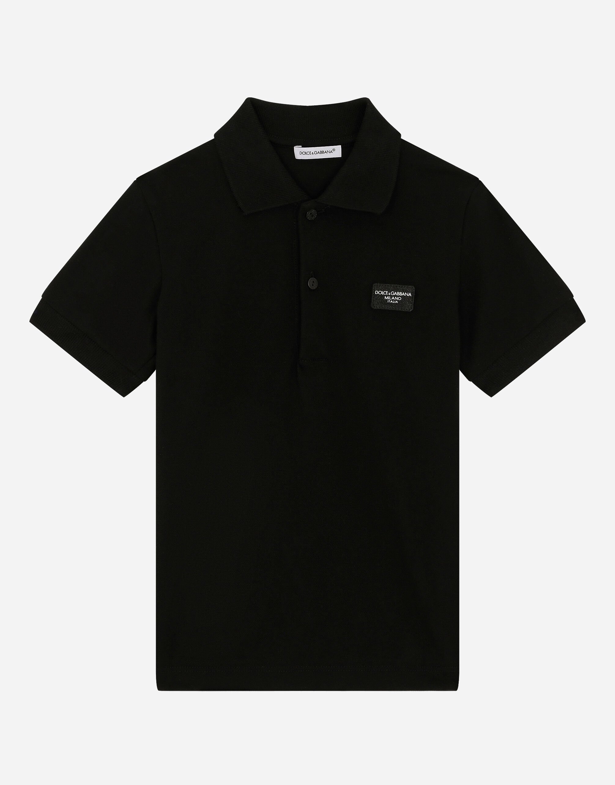 Dolce & Gabbana Piqué polo-shirt with logo tag Black L4JTEYG7K8Z