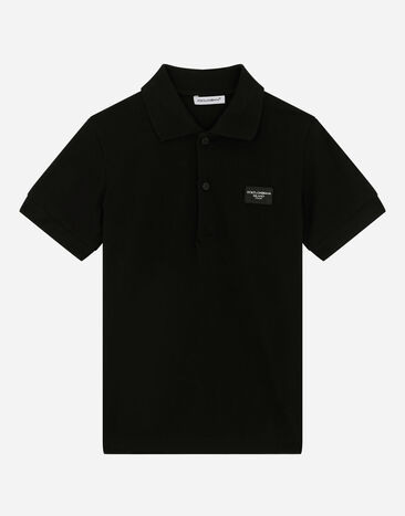 Dolce & Gabbana Piqué polo-shirt with logo tag Black L4JTEYG7K8Z