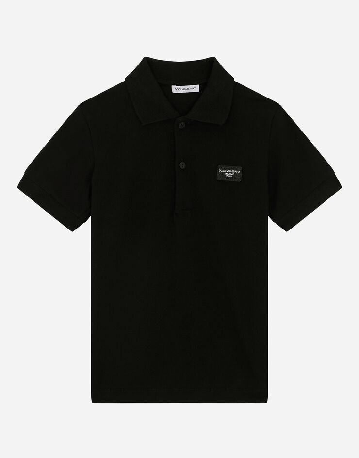 Dolce & Gabbana Poloshirt aus Piqué mit Logoplakette Schwarz L4JTGWG7M4T