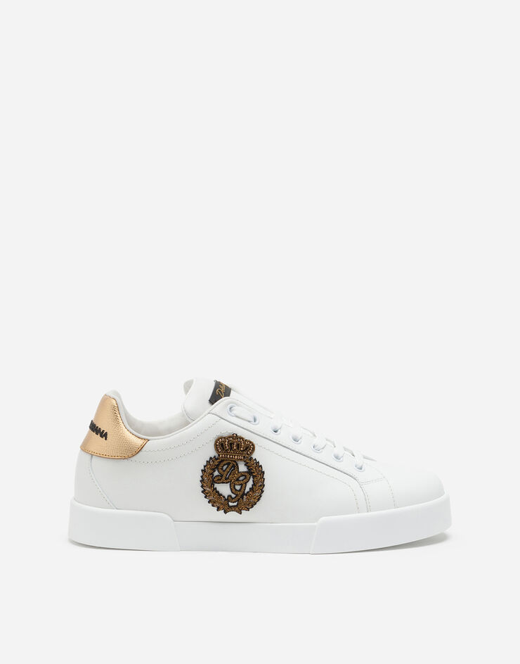 Dolce & Gabbana Сникеры Portofino из телячьей кожи с эффектом наппы с нашивкой корона БЕЛЫЙ/ЗОЛОТОЙ CS1538AH136