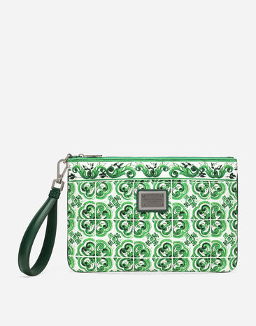 Dolce & Gabbana Клатч из холщовой ткани с принтом майолики зеленый GH895AHUMOH