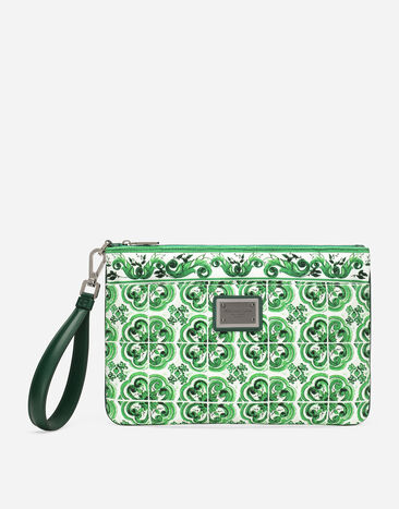 Dolce & Gabbana Pochette en toile à imprimé majoliques Vert GH895AHUMOH