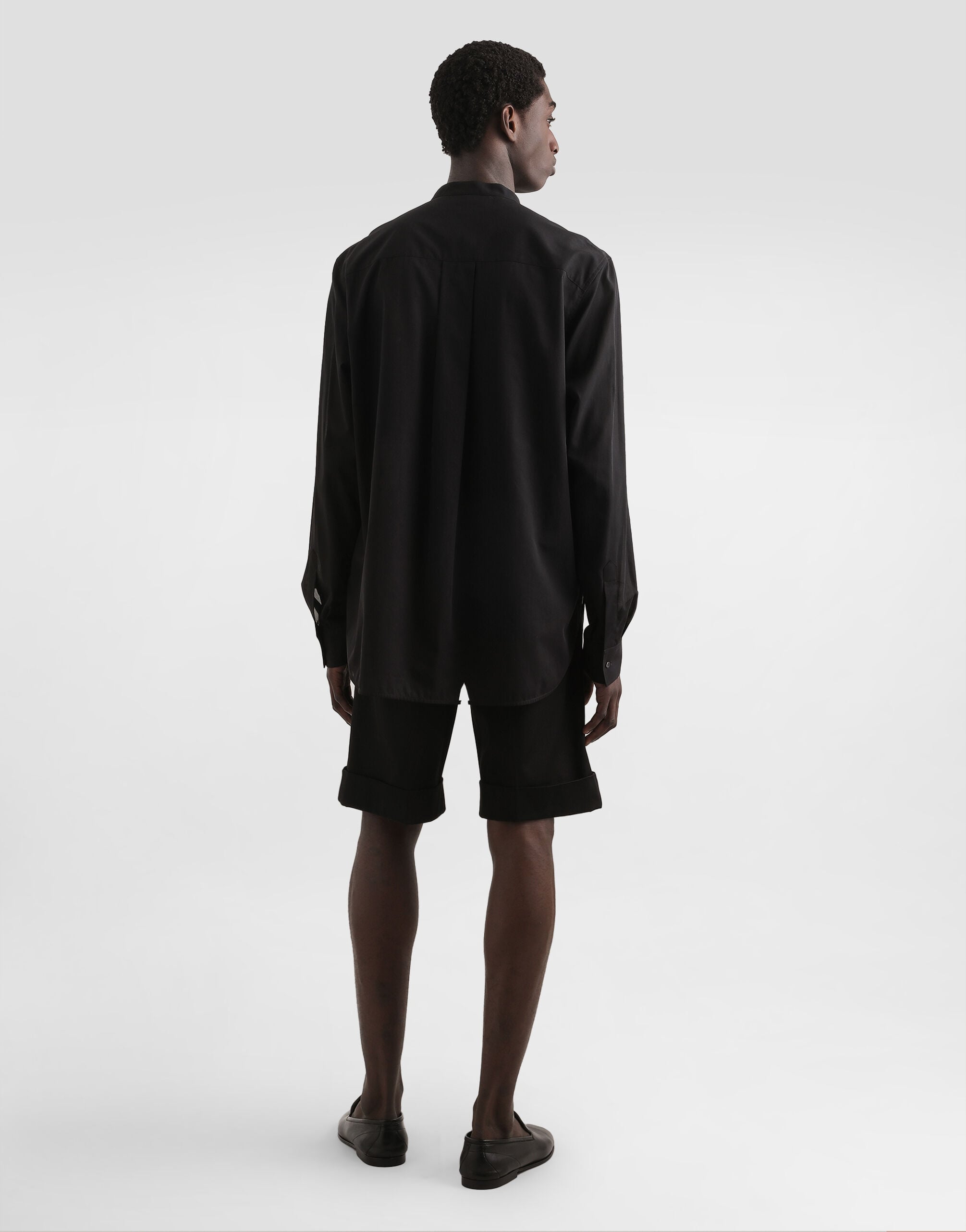 DOLCE&GABBANA Slim Fit 比翼デザインシャツ ブラック 40 Cotton canvas mandarin shirt in Black for Men | Dolce&Gabbana® US