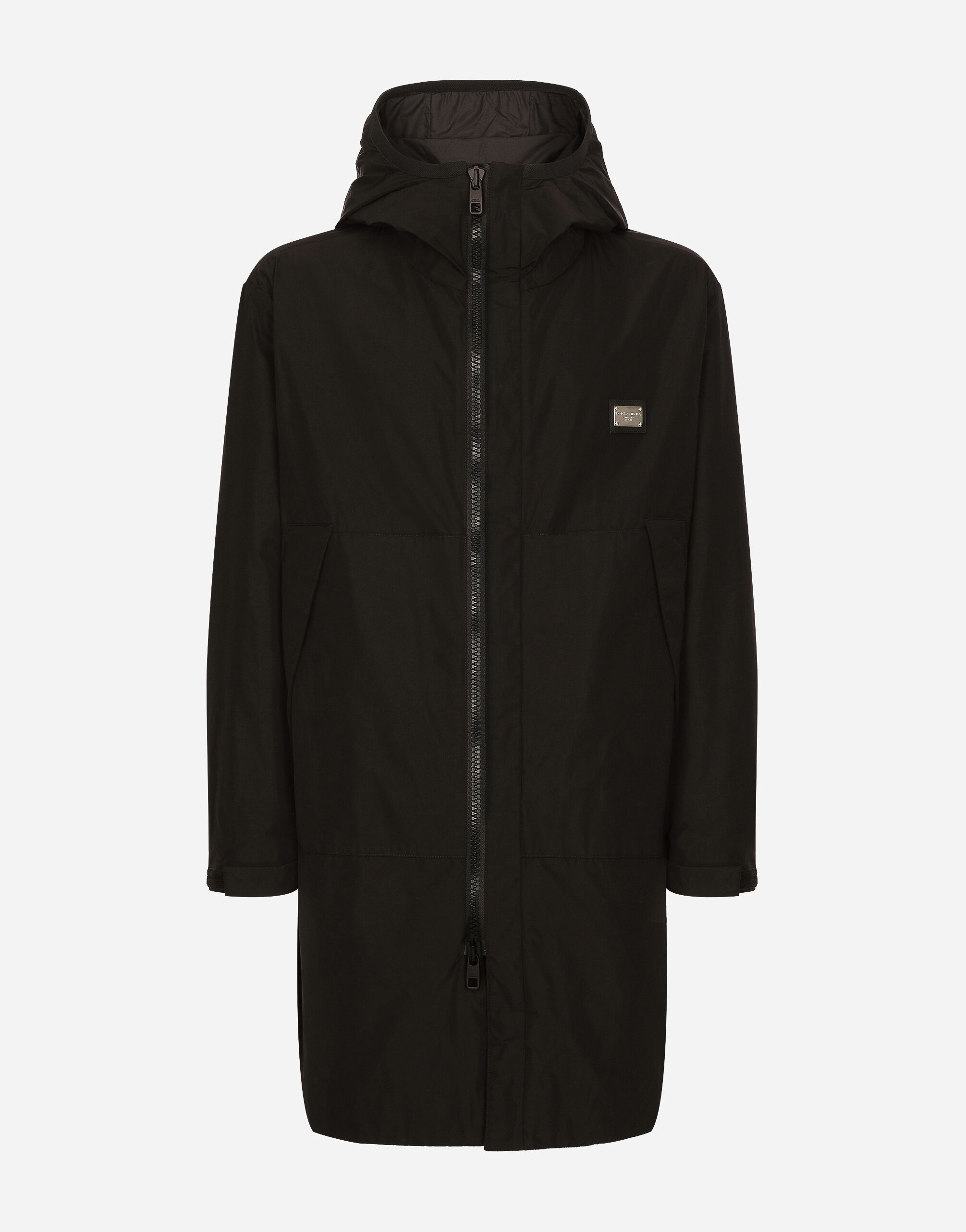 Dolce & Gabbana Parka in nylon con cappuccio e placca logata Nero G036CTFUSXS