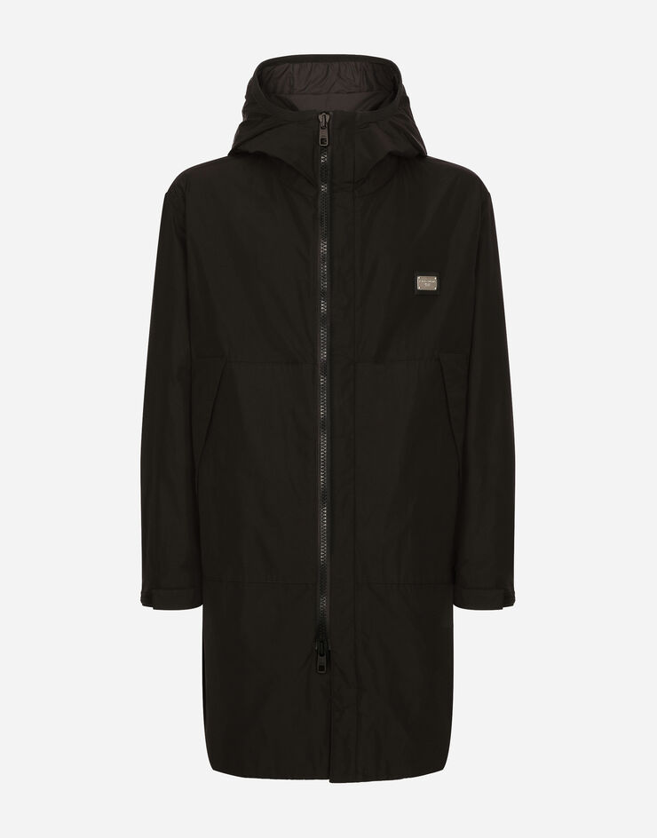 Dolce&Gabbana Parka de nailon con capucha y placa con logotipo Noir G036HTFUSXT