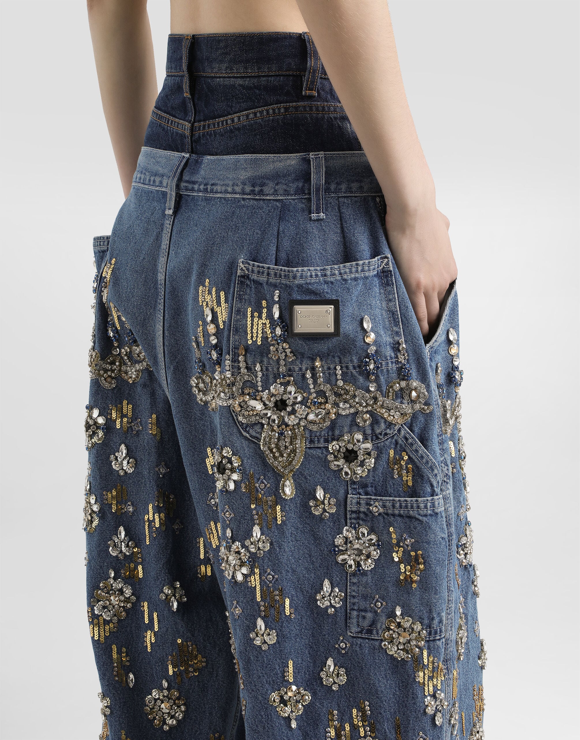 5-pocket embroidered denim jeans in Multicolor for Women