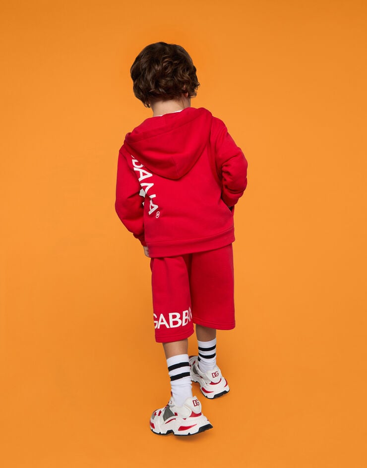 Dolce & Gabbana Felpa zip con cappuccio in jersey stampa logo Red L4JWFNG7IXP