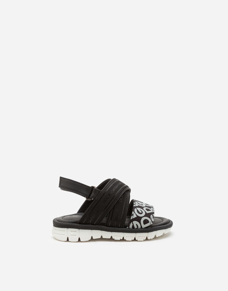 Dolce & Gabbana Beachwear sandals in calfskin with ribbon logo and DG rubber BLACK/WHITE DN0142AX182