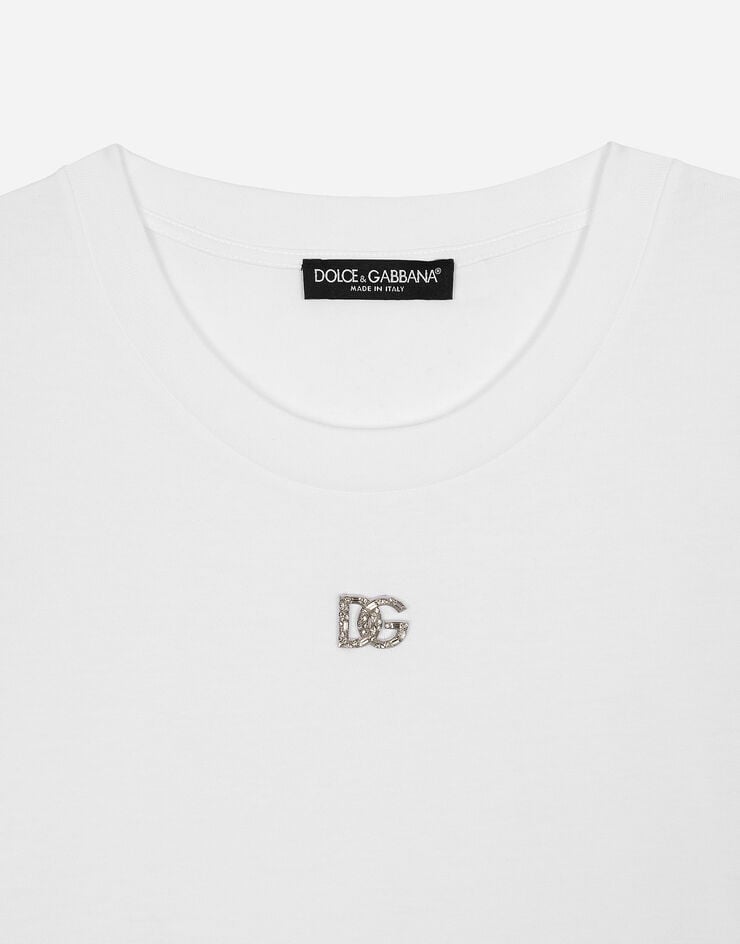 Dolce & Gabbana Cotton T-shirt with Crystal DG logo White F8U08ZG7B3U