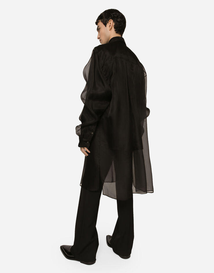 Dolce&Gabbana Double oversize shirt in silk satin and organza Black G5LG2TGH053