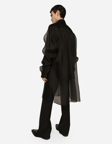 Dolce&Gabbana Double chemise oversize en organza et satin de soie Noir G5LG2TGH053