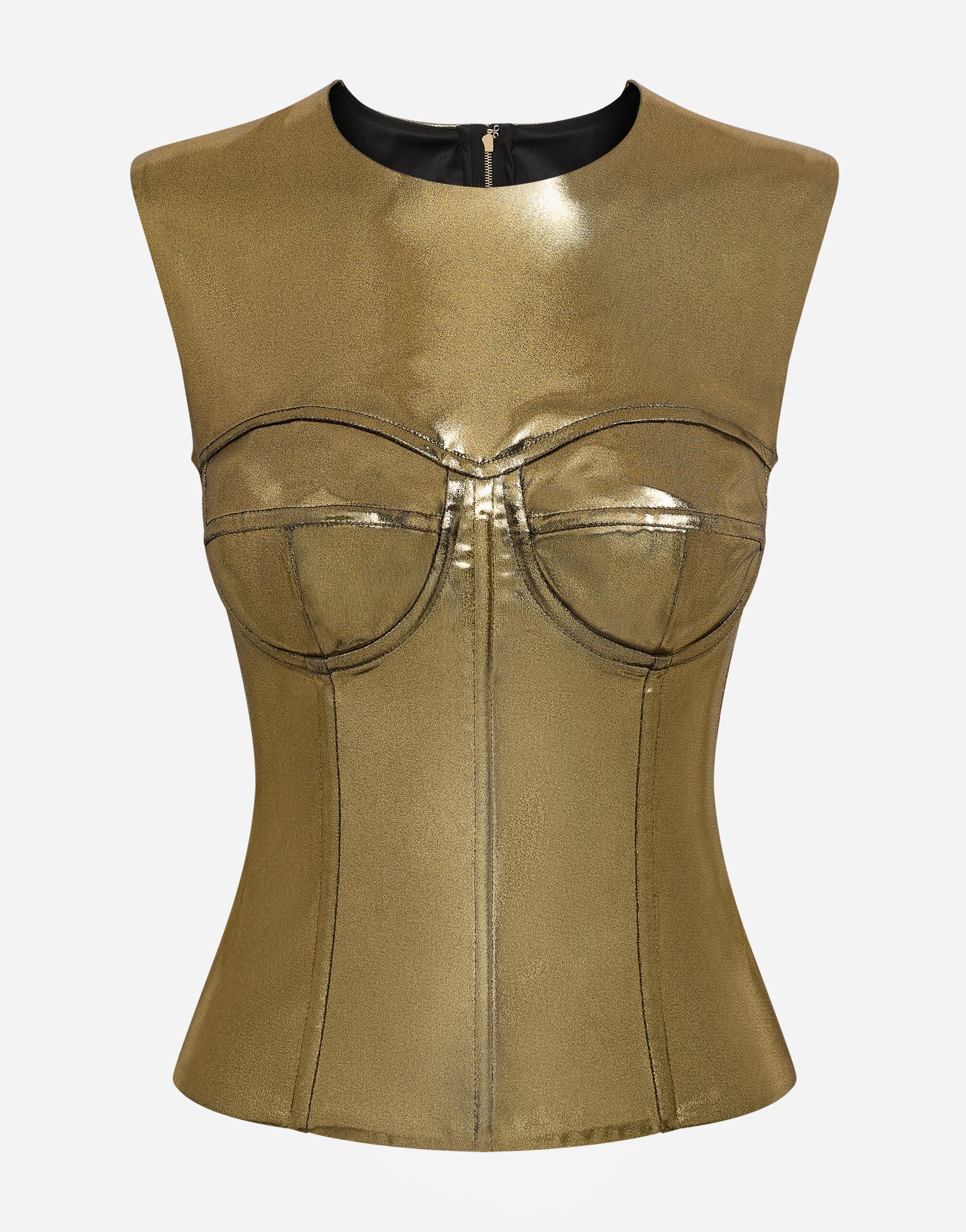 Dolce & Gabbana Short foiled satin corset top Gold F79AATFLMII