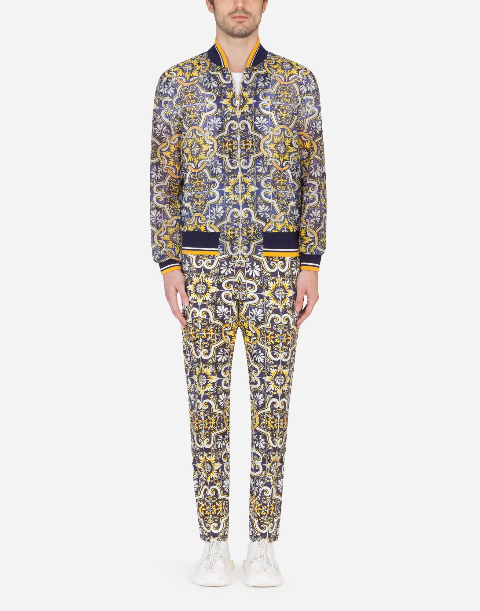 Nylon jacket with maiolica print
