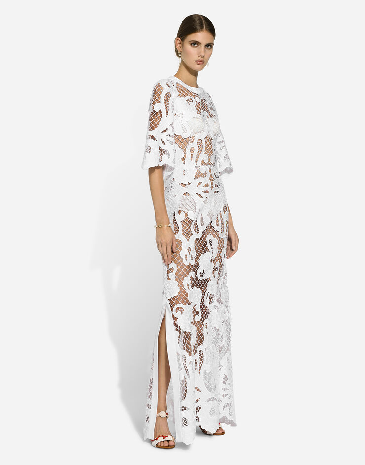Dolce & Gabbana Long dress with openwork embroidery White F6JKHZFG6AE