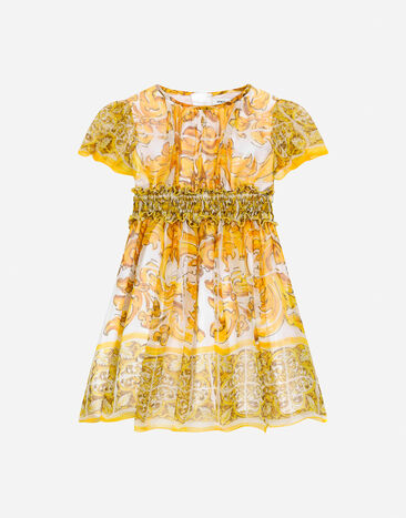 Dolce & Gabbana Kleid aus Chiffon mit gelbem Majolika-Print Drucken L23DI5FI5JW