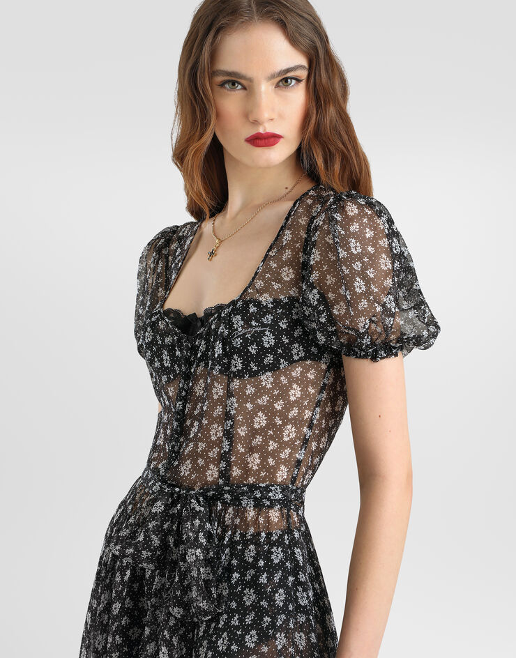 Dolce & Gabbana فستان من شيفون بطبعة زهور صغيرة Dolce & Gabbana فستان من شيفون بطبعة زهور صغيرة متعدد الألوان F632UTIS166