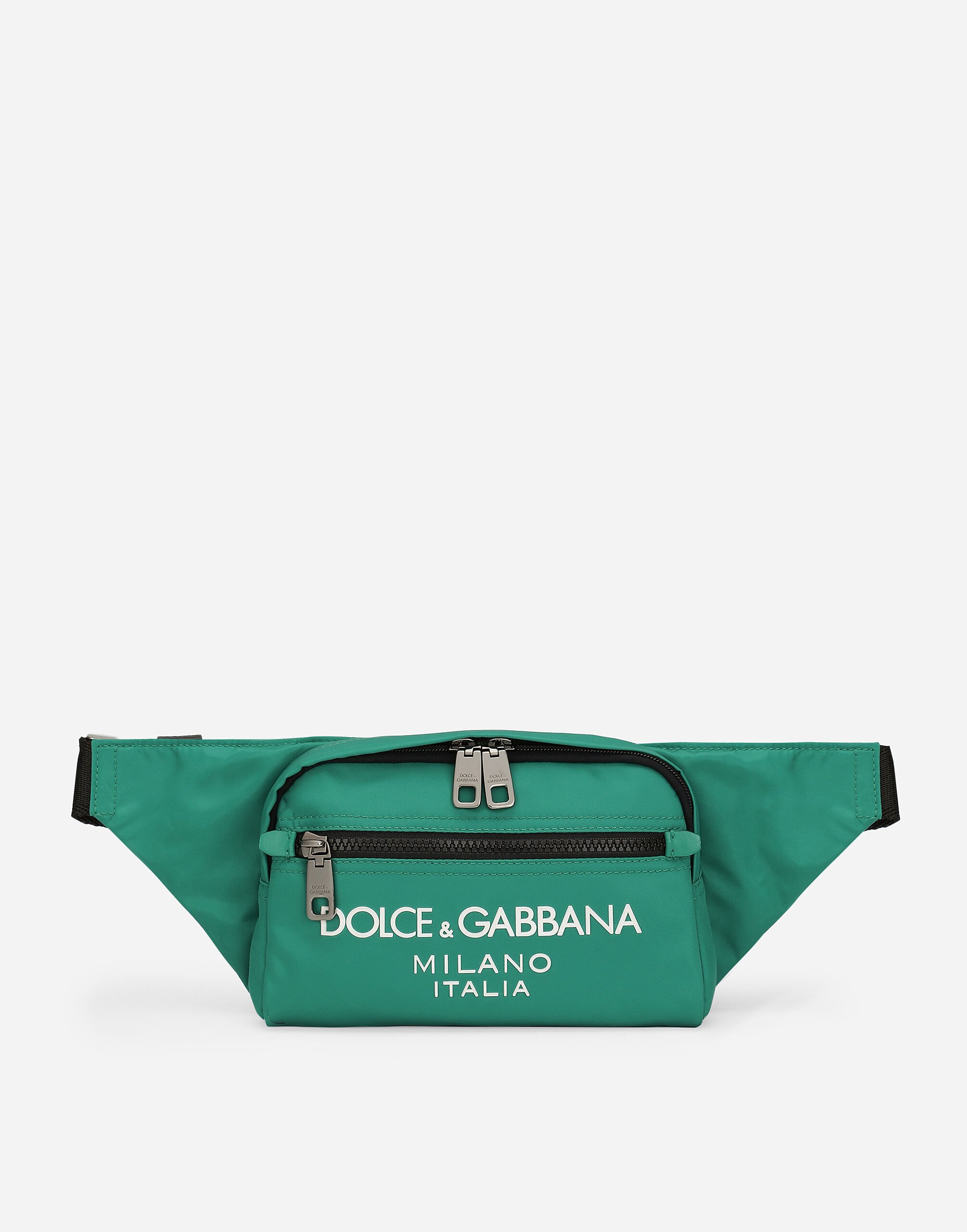 Dolce&Gabbana Small nylon belt bag with rubberized logo Blue GW3JATFUFJR