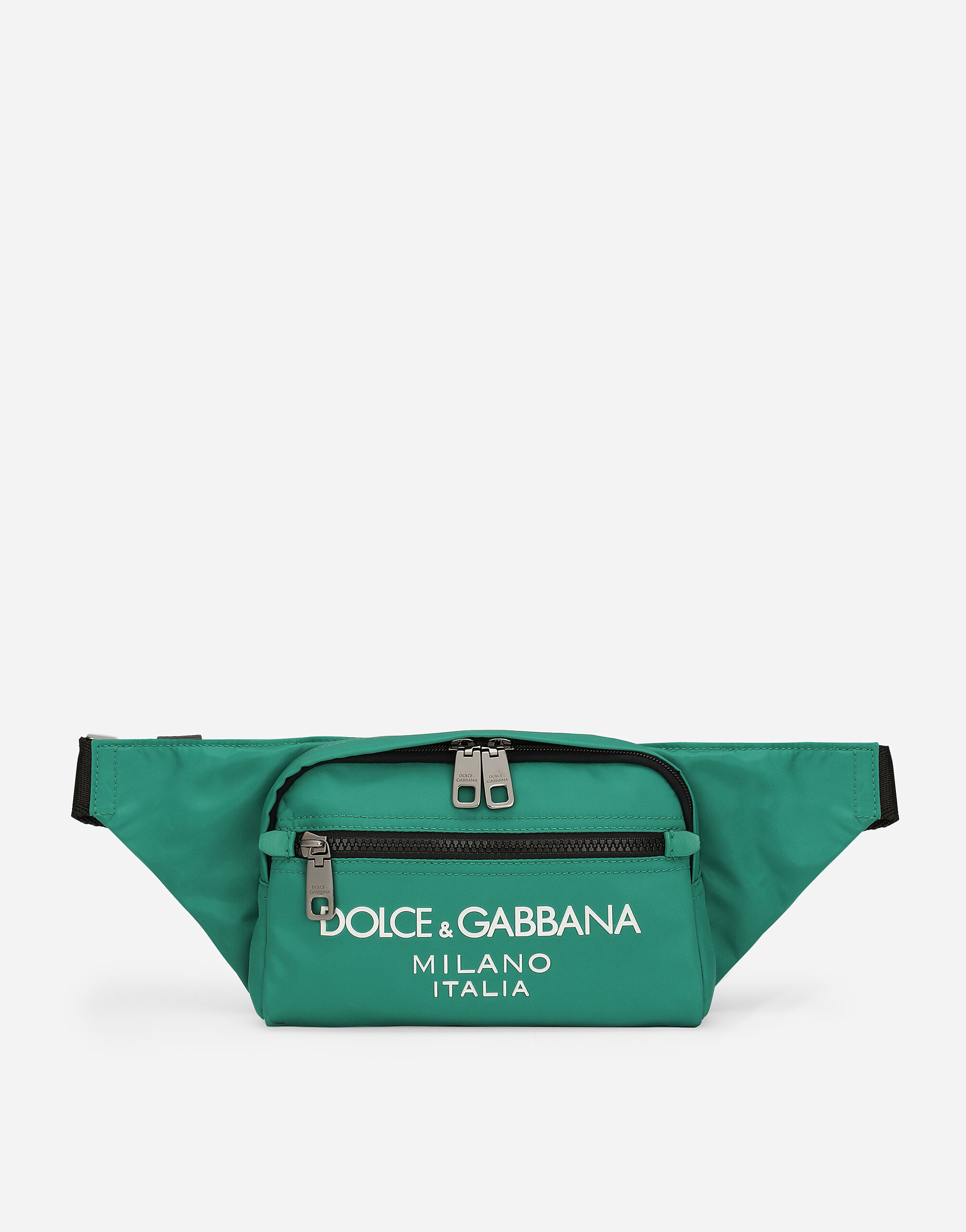 Small nylon belt bag with rubberized logo in Green for Men
