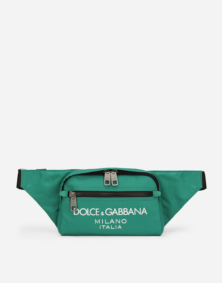 Dolce & Gabbana Marsupio piccolo in nylon con logo gommato Verde BM2218AG182