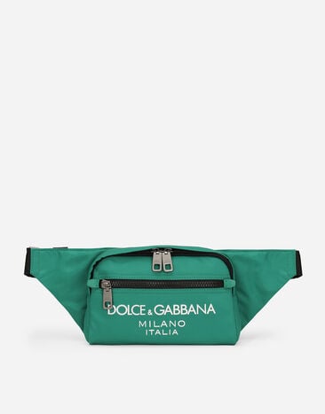 Dolce & Gabbana Small nylon belt bag with rubberized logo Blue BM2197AG182