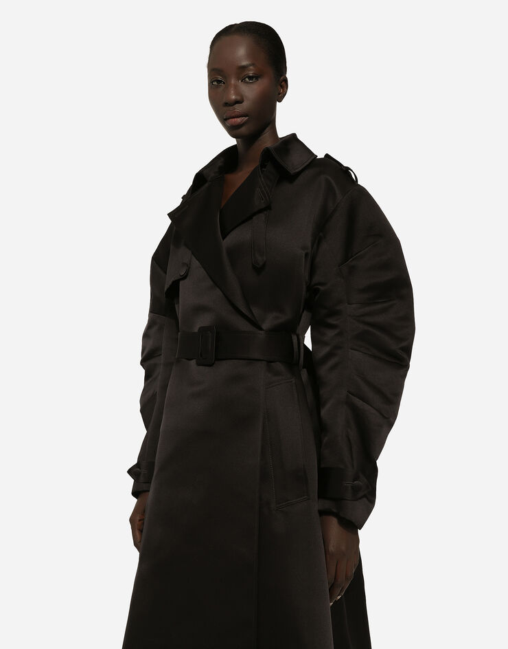 Dolce & Gabbana Trench en duchesse avec manches froncées Noir F0D1LTFU1KM