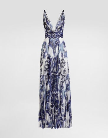 Dolce & Gabbana Vestido de chifón con estampado de mayólica Azul I6KH6WFSSK7